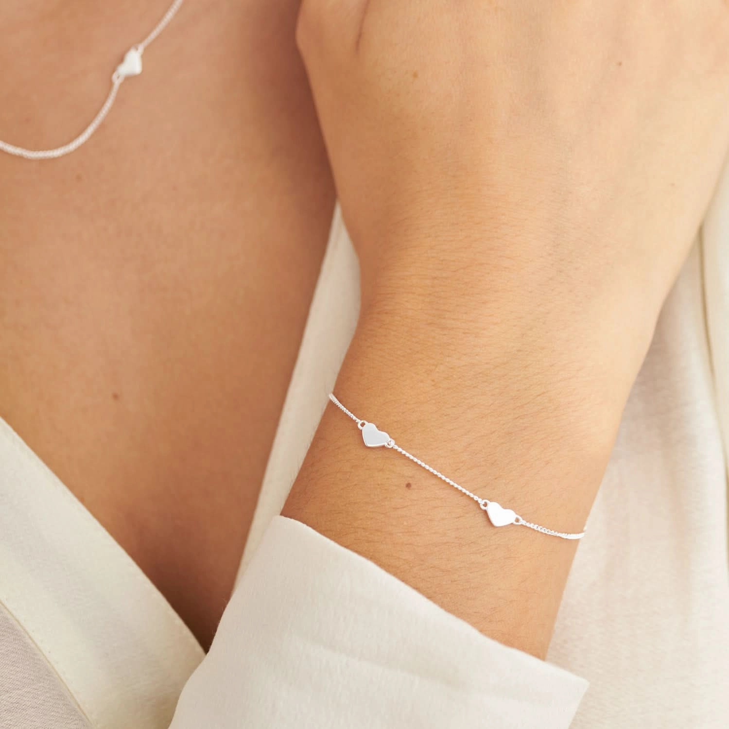 Sterling Silver Double Heart 16cm   3cm Extender Bracelet JJS0126