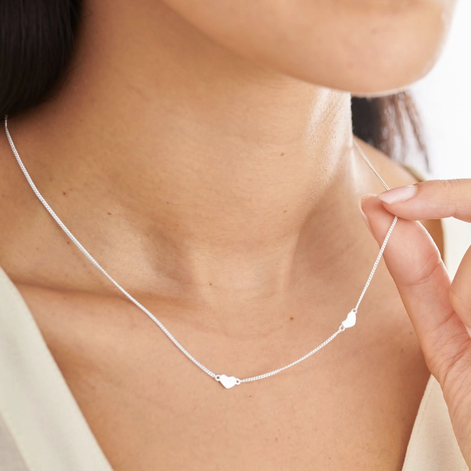 Sterling Silver Double Heart Necklace JJS0129