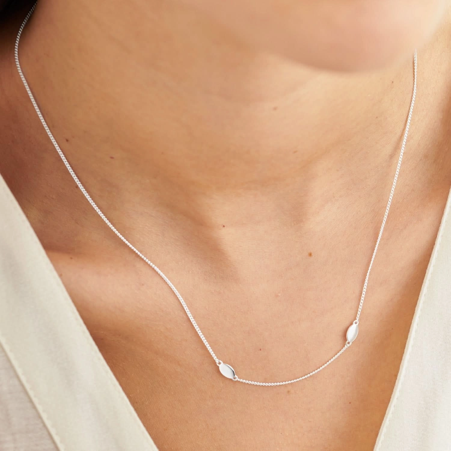 Sterling Silver Double Oval Necklace JJS0135