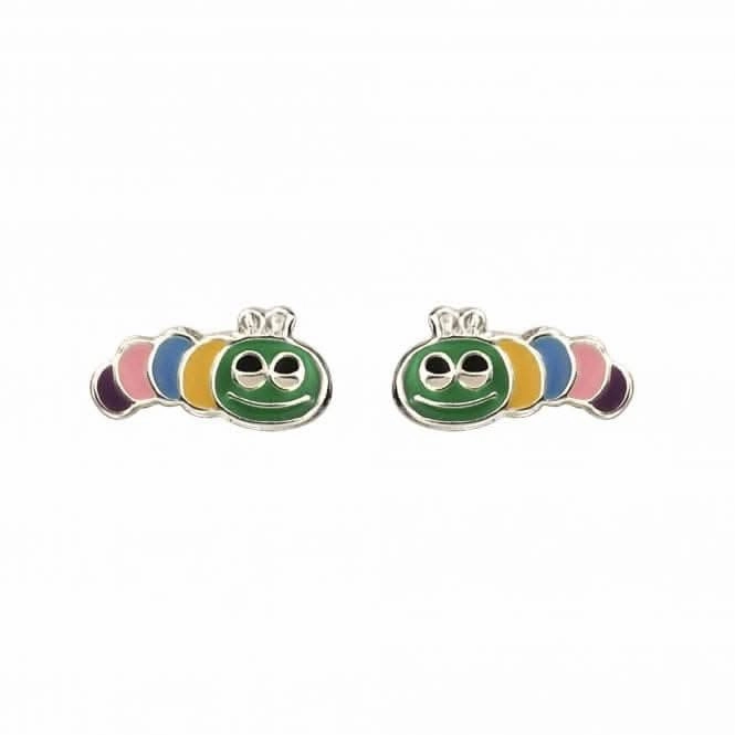 Sterling Silver Enamel Rainbow Caterpillar Stud Earrings A2055