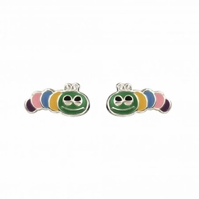 Sterling Silver Enamel Rainbow Caterpillar Stud Earrings A2055