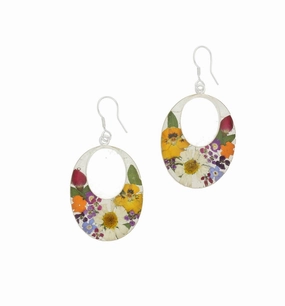 Sterling Silver Floral Bright Petal Double Oval Drop Earrings D