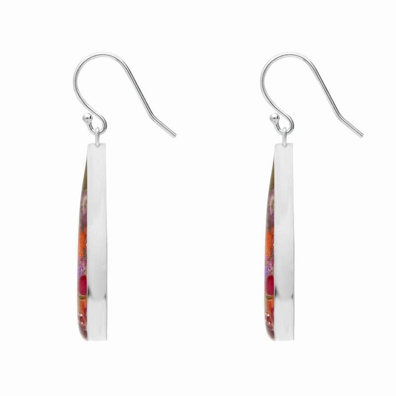 Sterling Silver Floral Mixed Petal Teardrop Drop Earrings