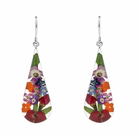 Sterling Silver Floral Mixed Petal Teardrop Drop Earrings