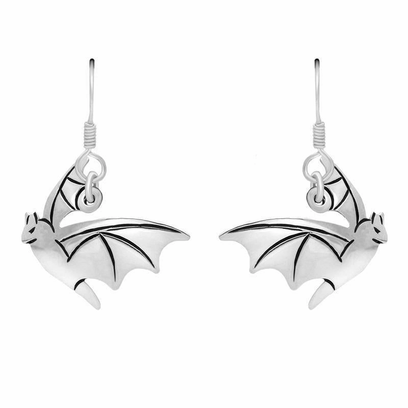 Sterling Silver Flying Bat Drop Earrings D