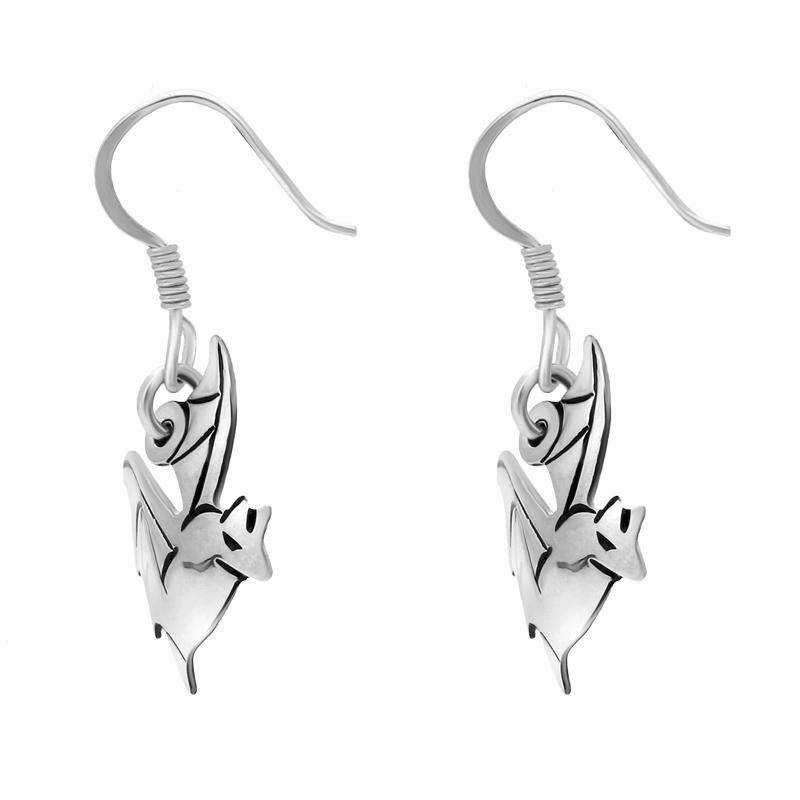 Sterling Silver Flying Bat Drop Earrings D