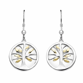 Sterling Silver Gold Plate Bauxite Round Tree of Life Drop Earrings