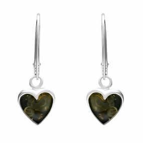 Sterling Silver Green Amber Heart Hook Earrings