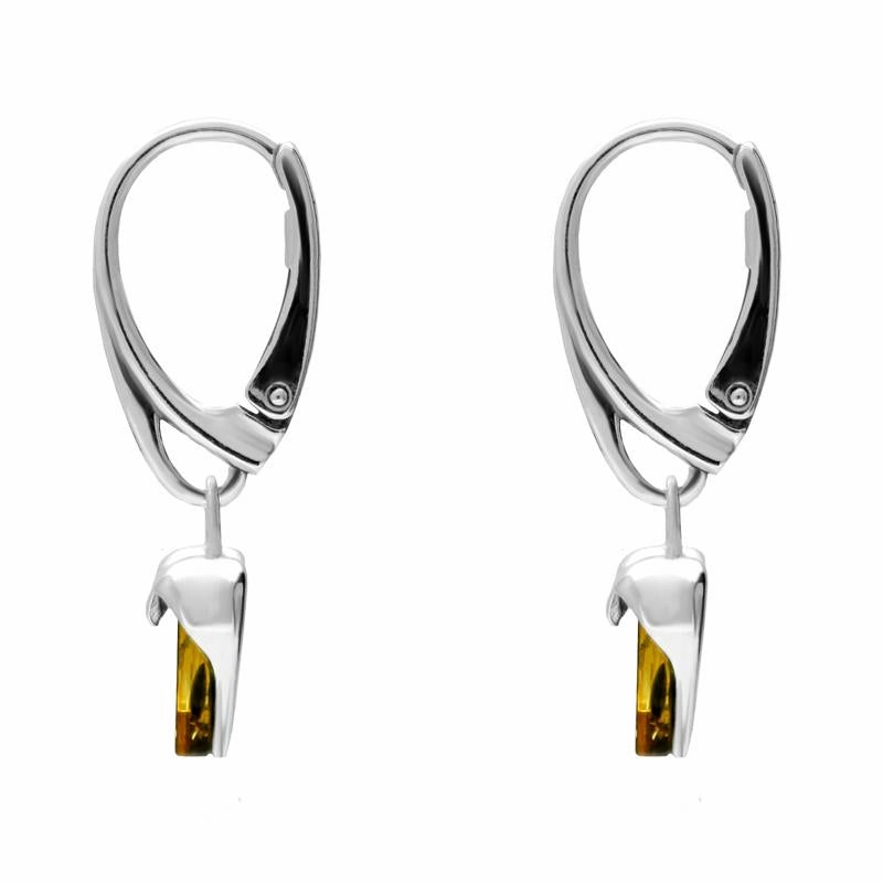 Sterling Silver Green Amber Heart Hook Earrings