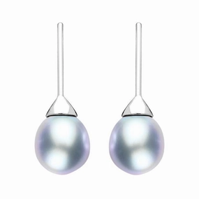 Sterling Silver Grey Pearl Hook Drop Earrings