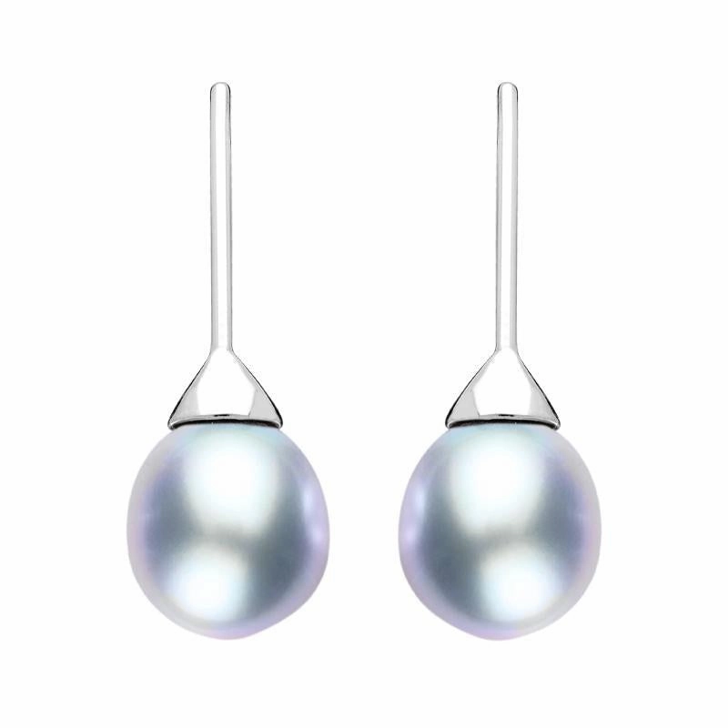 Sterling Silver Grey Pearl Hook Drop Earrings
