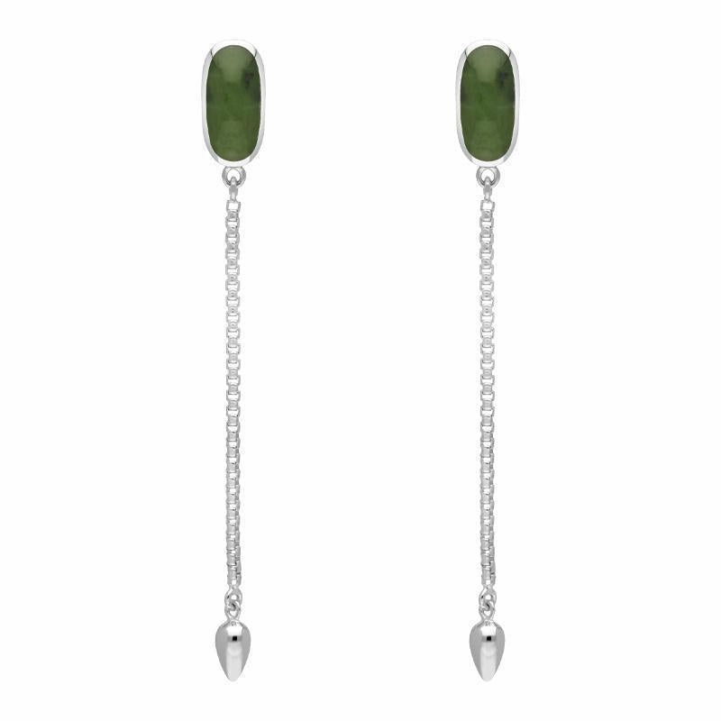 Sterling Silver Jade Lineaire Long Drop Stud Earrings