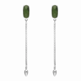 Sterling Silver Jade Lineaire Long Drop Stud Earrings