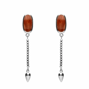 Sterling Silver Jasper Lineaire Medium Drop Stud Earrings