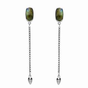 Sterling Silver Labradorite Lineaire Long Drop Stud Earrings