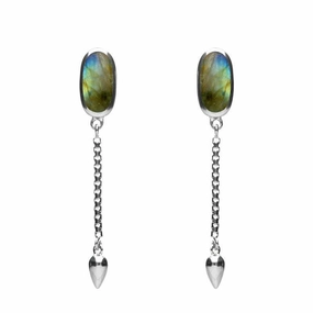 Sterling Silver Labradorite Lineaire Medium Drop Stud Earrings