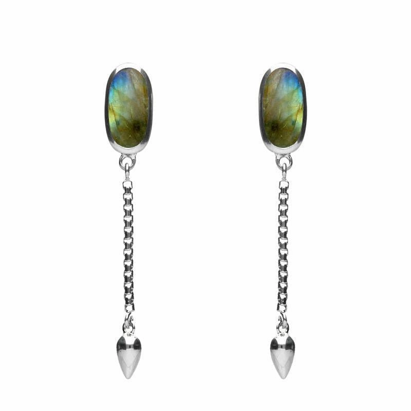 Sterling Silver Labradorite Lineaire Medium Drop Stud Earrings
