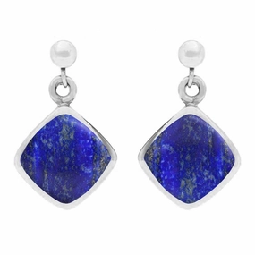 Sterling Silver Lapis Lazuli Cushion Drop Earrings