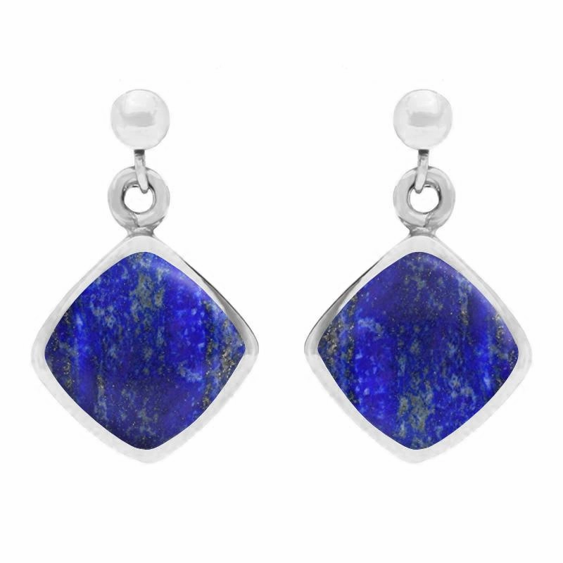 Sterling Silver Lapis Lazuli Cushion Drop Earrings