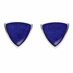 Sterling Silver Lapis Lazuli Large Curved Triangle Stud Earrings