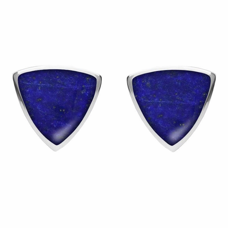Sterling Silver Lapis Lazuli Large Curved Triangle Stud Earrings