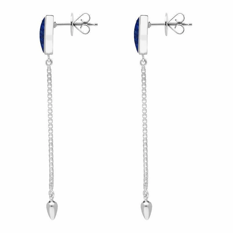 Sterling Silver Lapis Lazuli Lineaire Long Drop Stud Earrings