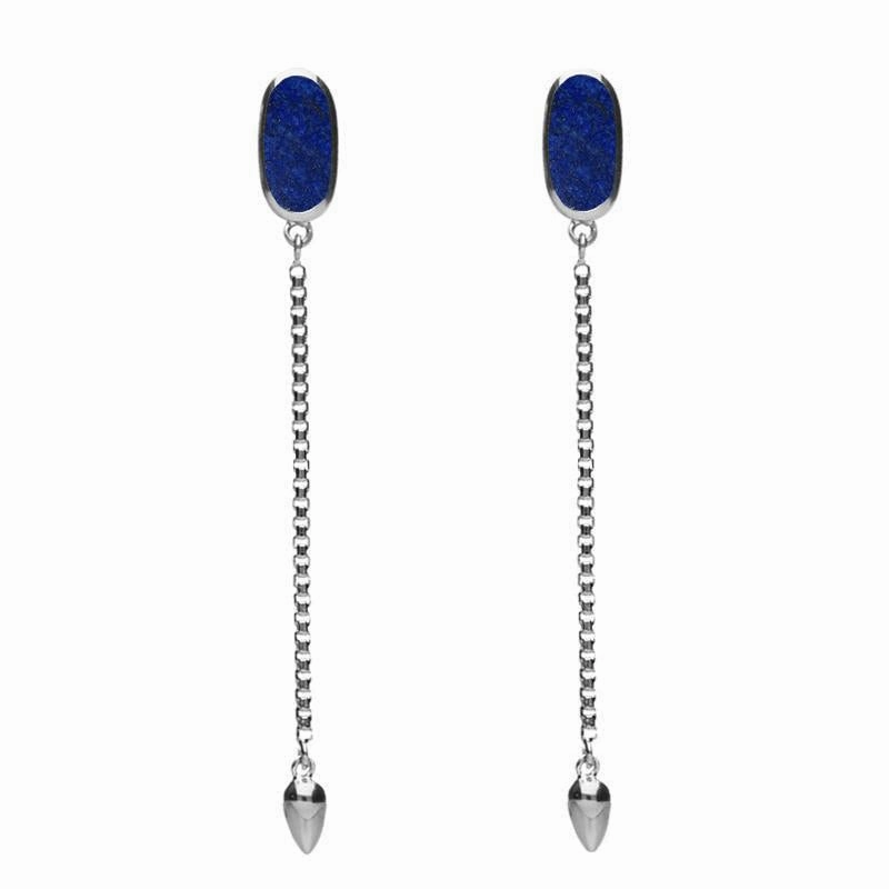Sterling Silver Lapis Lazuli Lineaire Long Drop Stud Earrings