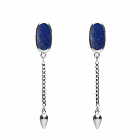 Sterling Silver Lapis Lazuli Lineaire Medium Drop Stud Earrings