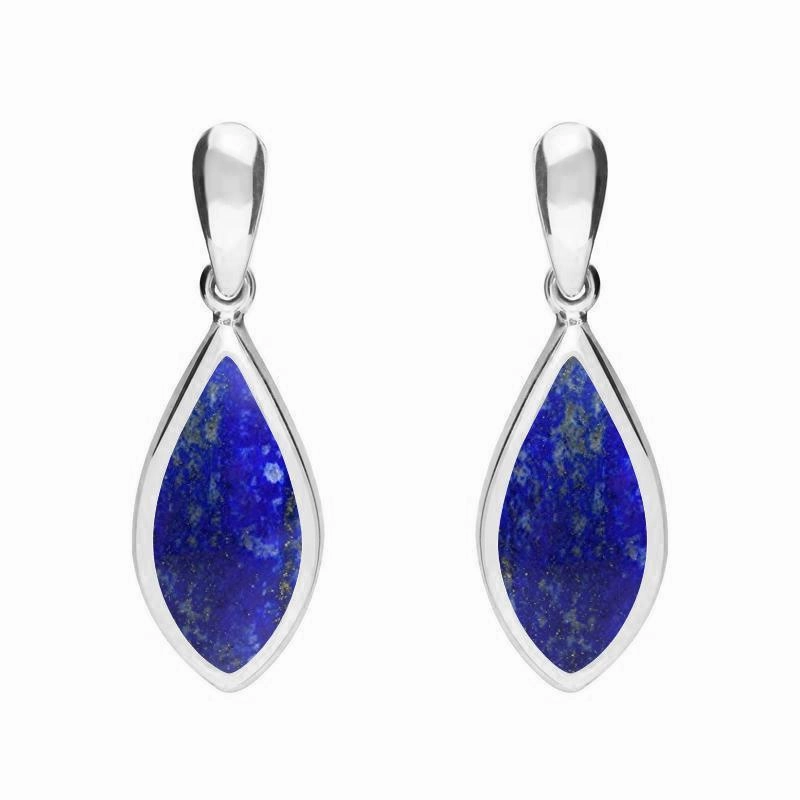 Sterling Silver Lapis Lazuli Small Pointed Pear Drop Earrings