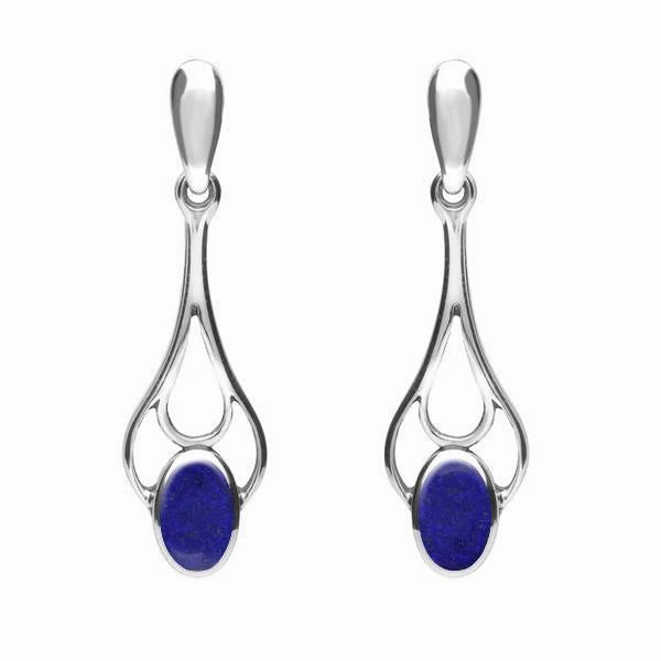 Sterling Silver Lapis Lazuli Spoon Drop Earrings