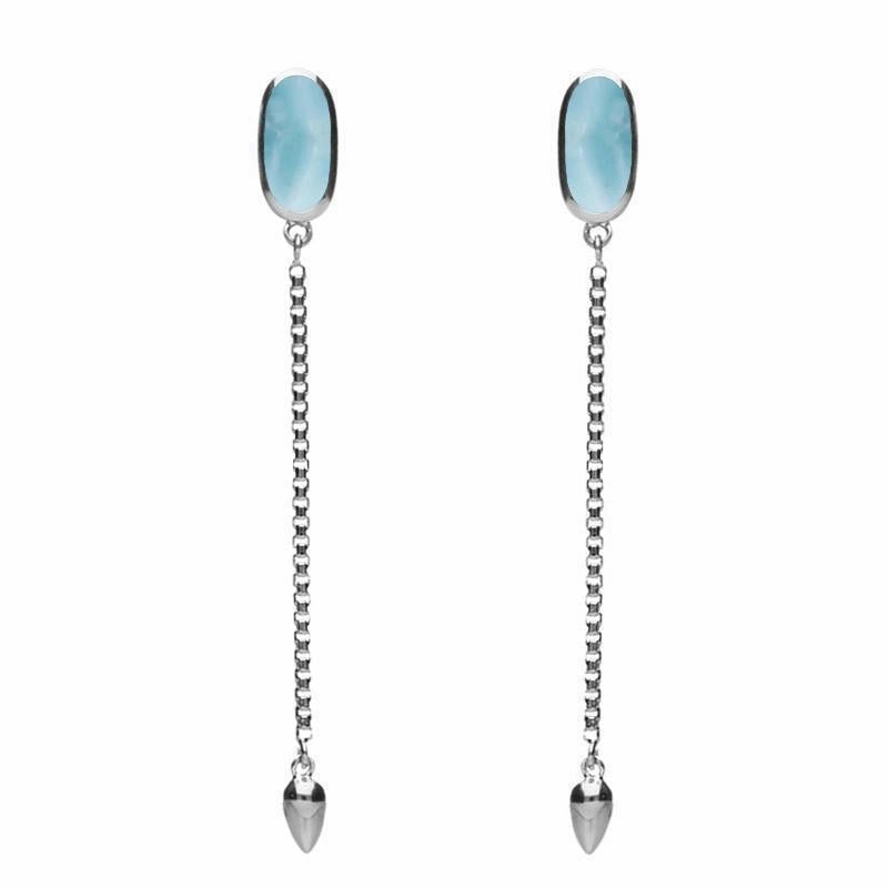 Sterling Silver Larimar Lineaire Long Drop Stud Earrings