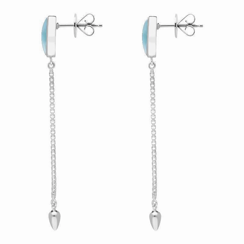 Sterling Silver Larimar Lineaire Long Drop Stud Earrings