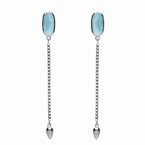 Sterling Silver Larimar Lineaire Long Drop Stud Earrings