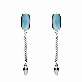 Sterling Silver Larimar Lineaire Medium Drop Stud Earrings