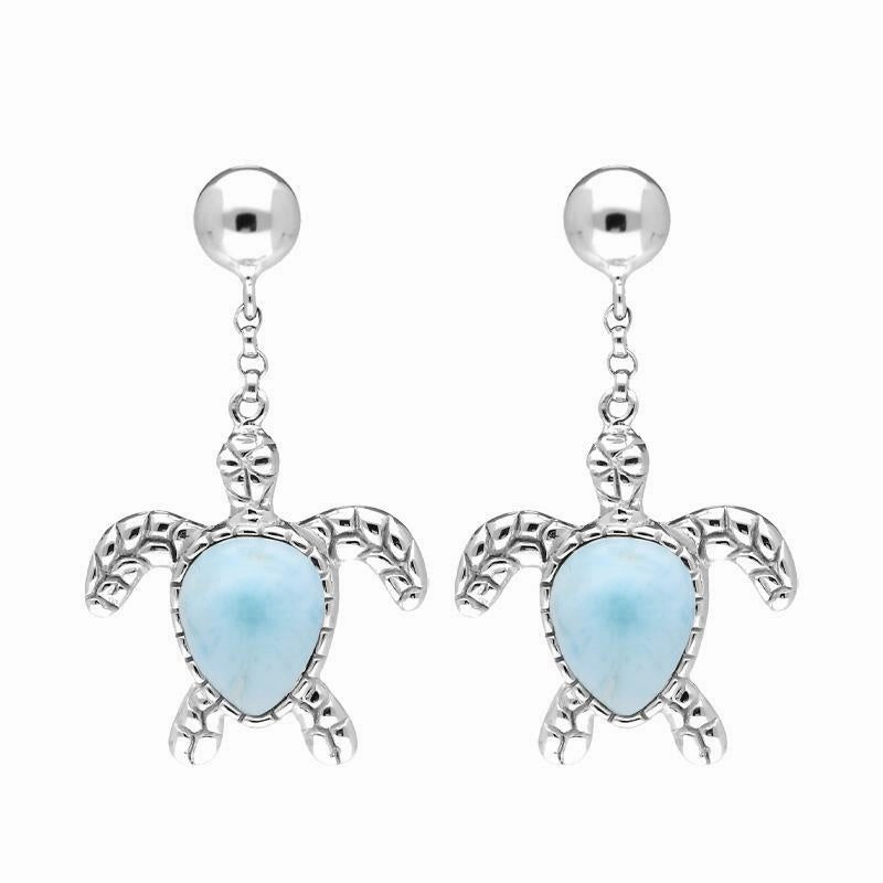 Sterling Silver Larimar Turtle Drop Earrings