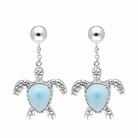 Sterling Silver Larimar Turtle Drop Earrings