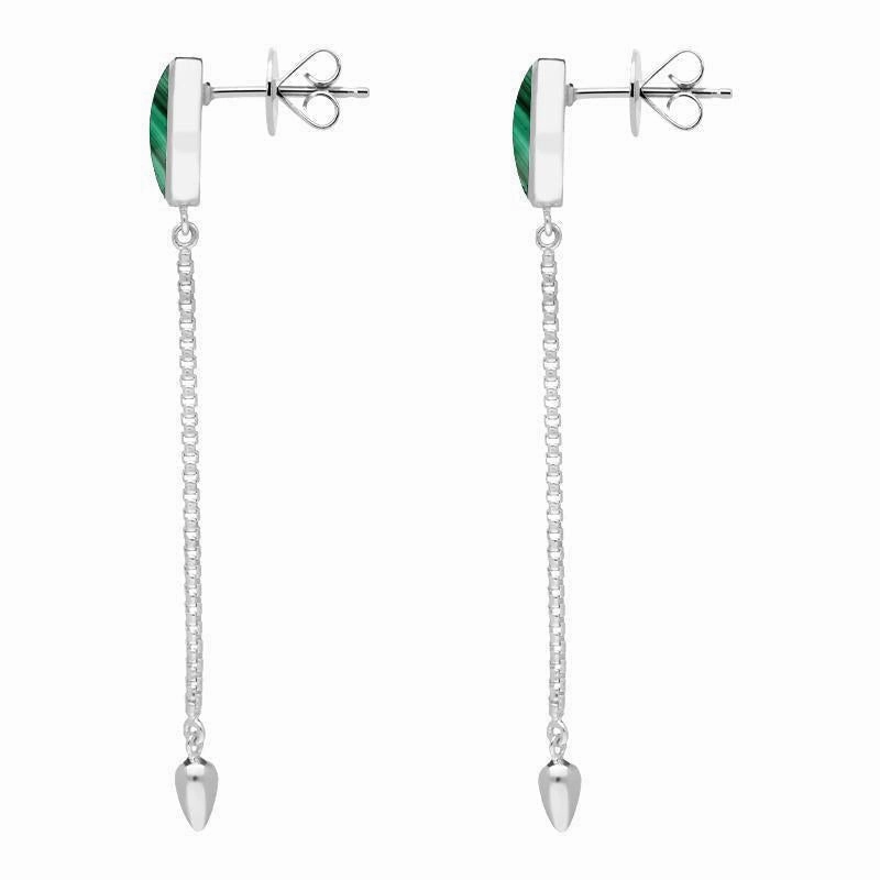 Sterling Silver Malachite Lineaire Long Drop Stud Earrings