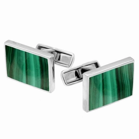 Sterling Silver Malachite Oblong Shaped Cufflinks