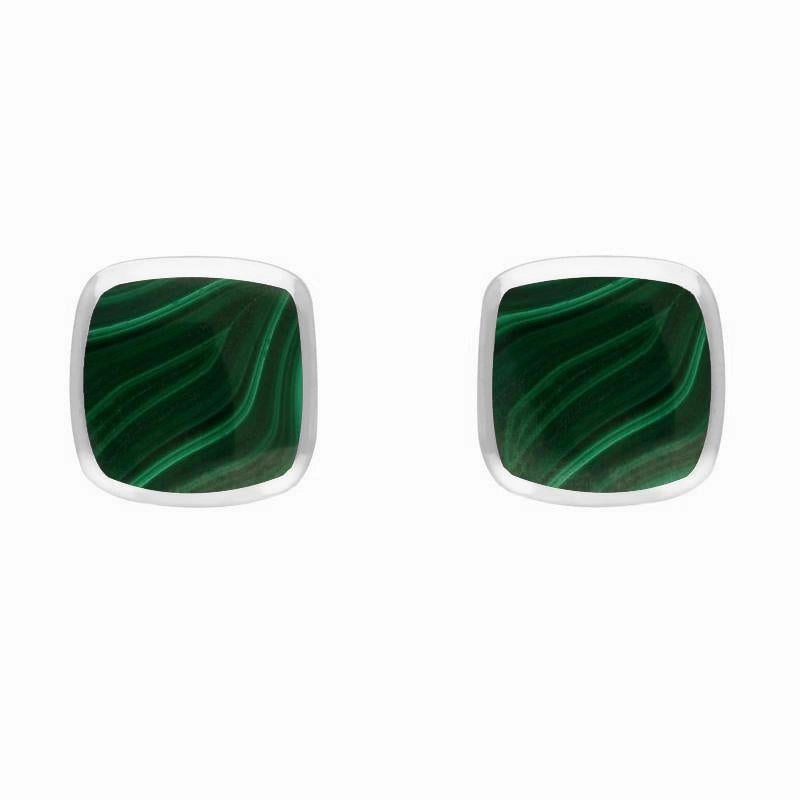 Sterling Silver Malachite Small Dinky Cushion Stud Earrings