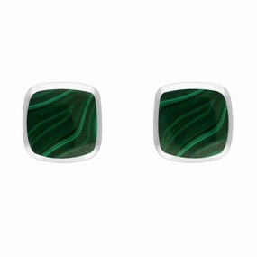 Sterling Silver Malachite Small Dinky Cushion Stud Earrings