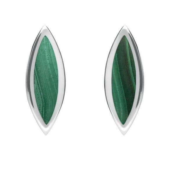 Sterling Silver Malachite Toscana Long Marquise Stud Earrings