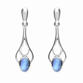 Sterling Silver Moonstone Spoon Drop Earrings