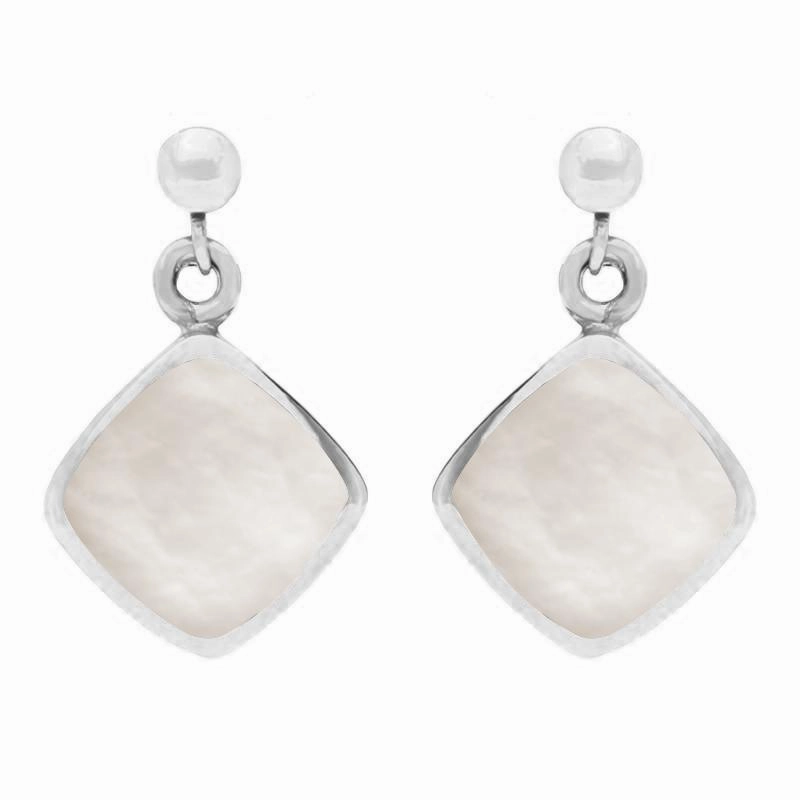 Sterling Silver Mother of Pearl Cushion Drop Earrings