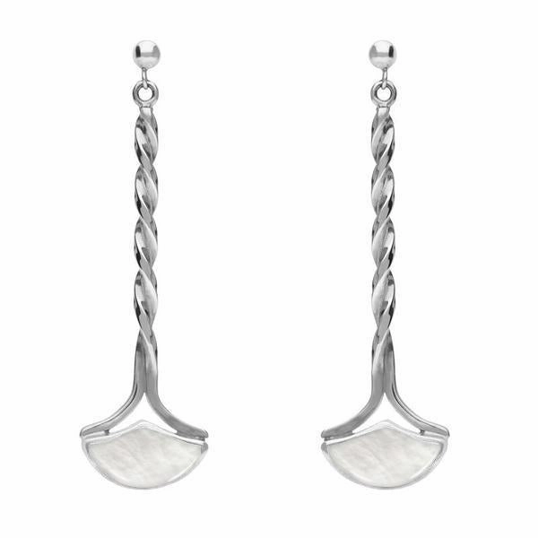 Sterling Silver Mother of Pearl Drop Twist Fan Stud Earrings