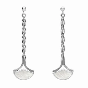 Sterling Silver Mother of Pearl Drop Twist Fan Stud Earrings