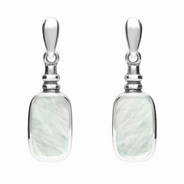 Sterling Silver Mother of Pearl Oblong Bottle Top Drop Earrings