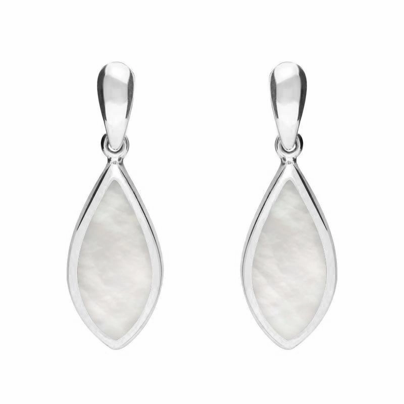 Sterling Silver Mother of Pearl Small Pointed Pear Drop Earrings