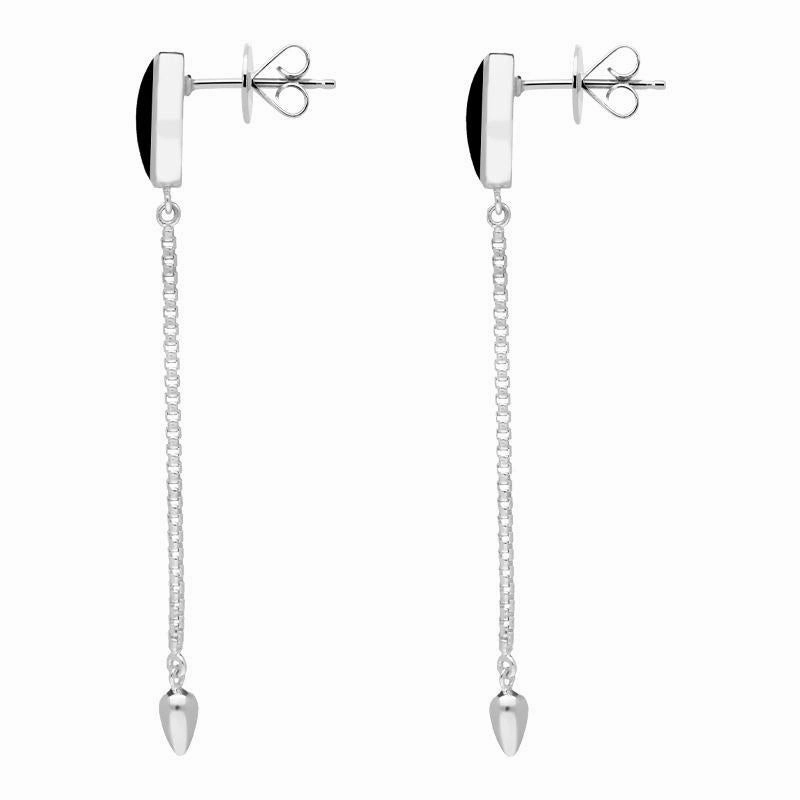 Sterling Silver Onyx Lineaire Long Drop Stud Earrings