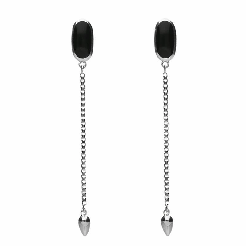 Sterling Silver Onyx Lineaire Long Drop Stud Earrings
