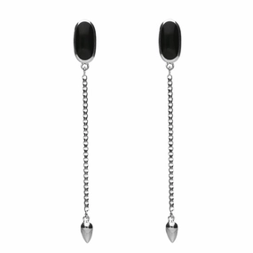 Sterling Silver Onyx Lineaire Long Drop Stud Earrings